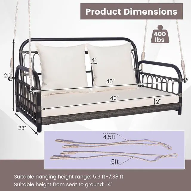 Alt view image 5 of 7 - SlickBlue 2-Person Outdoor Hanging Chair with Ropes