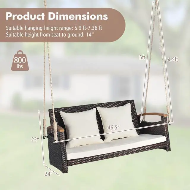 Alt view image 5 of 7 - SlickBlue 2-Person Patio Rattan Porch Swing