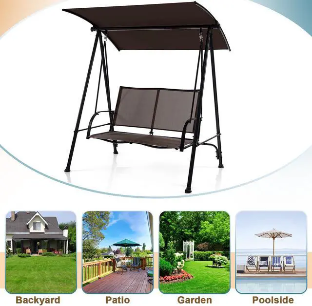 Alt view image 6 of 7 - SlickBlue 2-Seat Outdoor Canopy Swing with Comfortable Fabric Seat and Heavy-duty Metal Frame