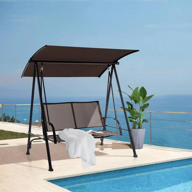 Alt view image 2 of 7 - SlickBlue 2-Seat Outdoor Canopy Swing with Comfortable Fabric Seat and Heavy-duty Metal Frame