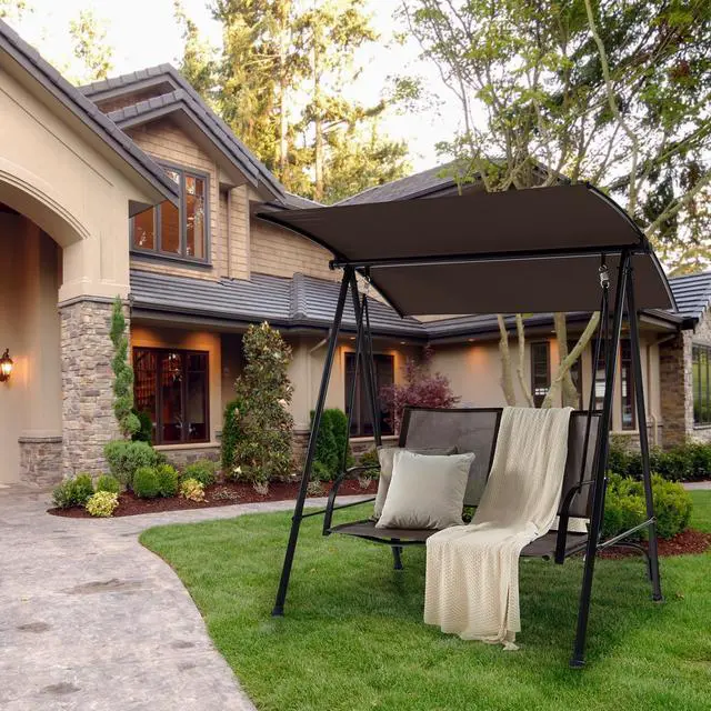 Alt view image 7 of 7 - SlickBlue 2-Seat Outdoor Canopy Swing with Comfortable Fabric Seat and Heavy-duty Metal Frame