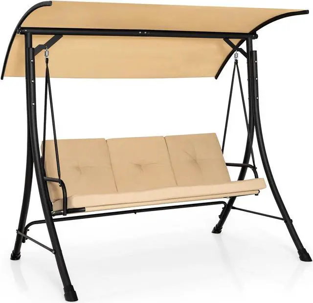 Main image of SlickBlue 3-Seat Outdoor Porch Swing with Adjustable Canopy and Padded Cushions