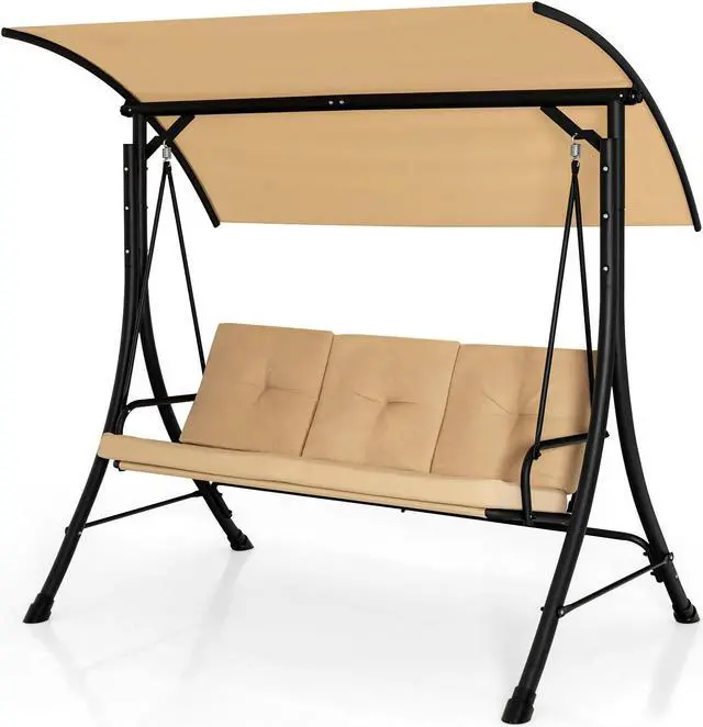Alt view image 7 of 7 - SlickBlue 3-Seat Outdoor Porch Swing with Adjustable Canopy and Padded Cushions
