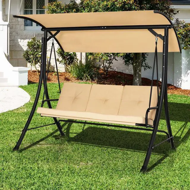 Alt view image 2 of 7 - SlickBlue 3-Seat Outdoor Porch Swing with Adjustable Canopy and Padded Cushions