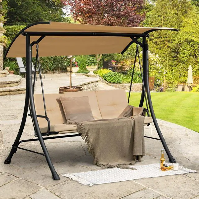 Alt view image 3 of 7 - SlickBlue 3-Seat Outdoor Porch Swing with Adjustable Canopy and Padded Cushions