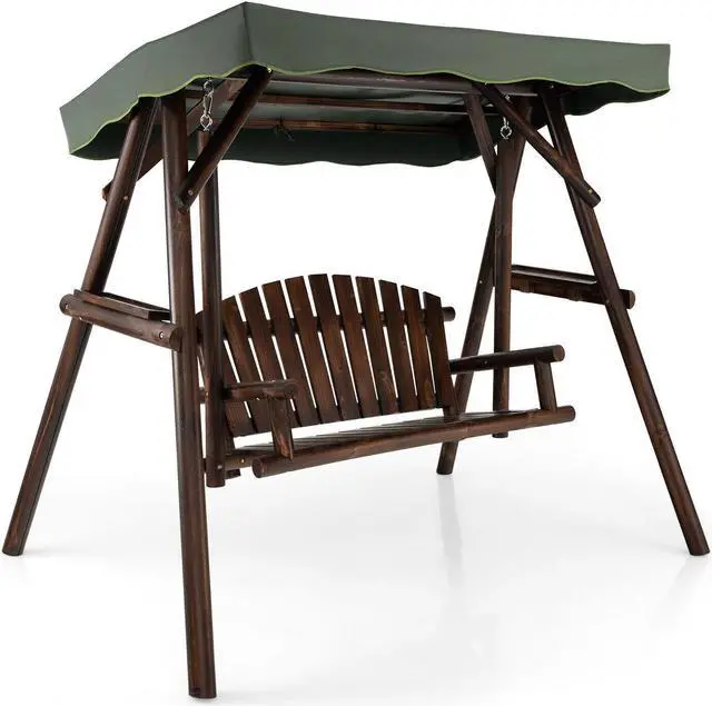 Main image of SlickBlue 2-Person Outdoor Wooden Porch Swing with an Adjustable Canopy