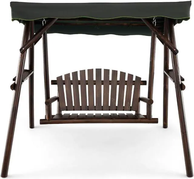Alt view image 6 of 7 - SlickBlue 2-Person Outdoor Wooden Porch Swing with an Adjustable Canopy