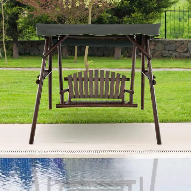 Alt view image 3 of 7 - SlickBlue 2-Person Outdoor Wooden Porch Swing with an Adjustable Canopy