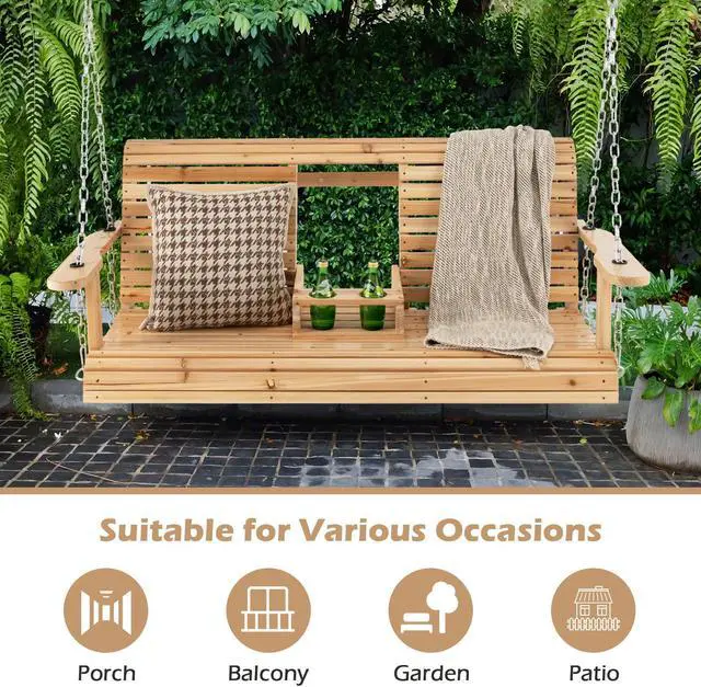 Alt view image 6 of 7 - SlickBlue 5 Feet Porch Swing Chair with Adjustable Chains and Foldable Cup Holders