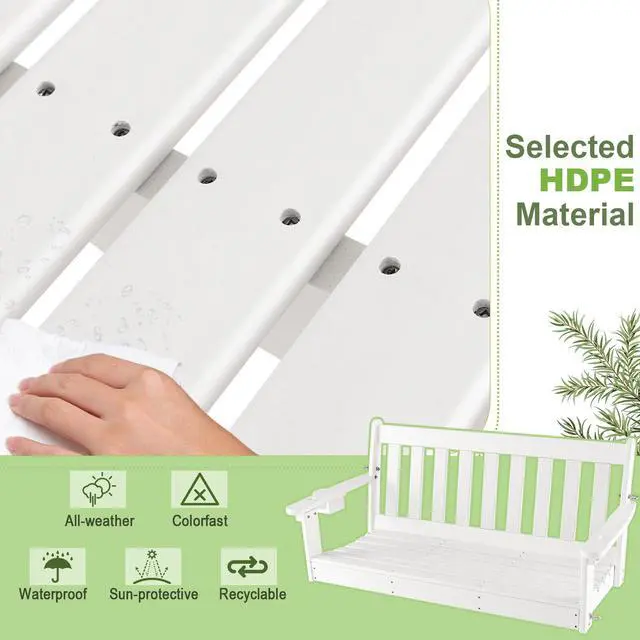 Alt view image 7 of 7 - SlickBlue 54 Inch HDPE Patio Porch Swing with Cup Holder-White