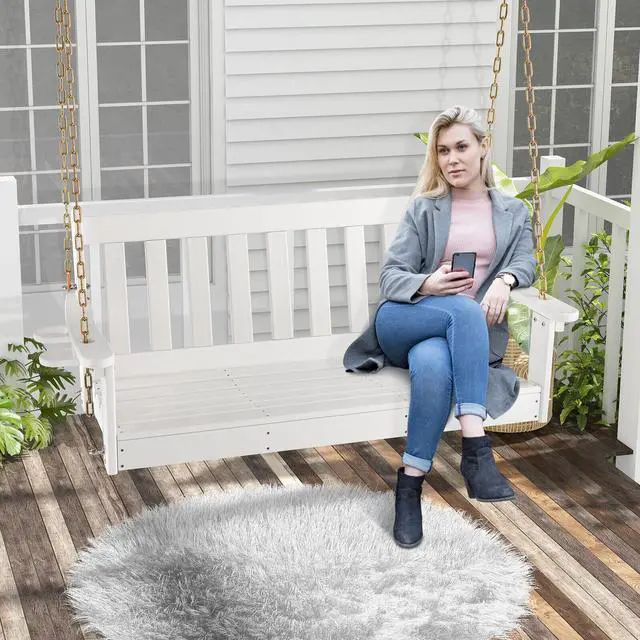 Alt view image 6 of 7 - SlickBlue 54 Inch HDPE Patio Porch Swing with Cup Holder-White