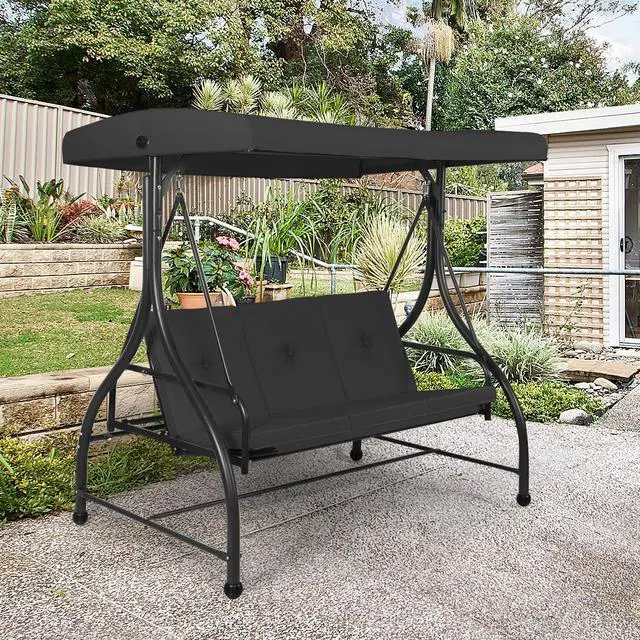Alt view image 2 of 6 - SlickBlue 3 Seats Converting Outdoor Swing Canopy Hammock with Adjustable Tilt Canopy