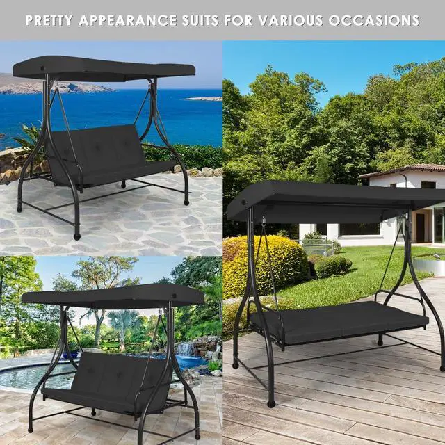 Alt view image 3 of 6 - SlickBlue 3 Seats Converting Outdoor Swing Canopy Hammock with Adjustable Tilt Canopy