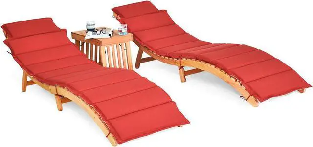 Alt view image 5 of 7 - SlickBlue 3 Pieces Folding Patio Eucalyptus Wood Lounge Chair Set with Foldable Side Table