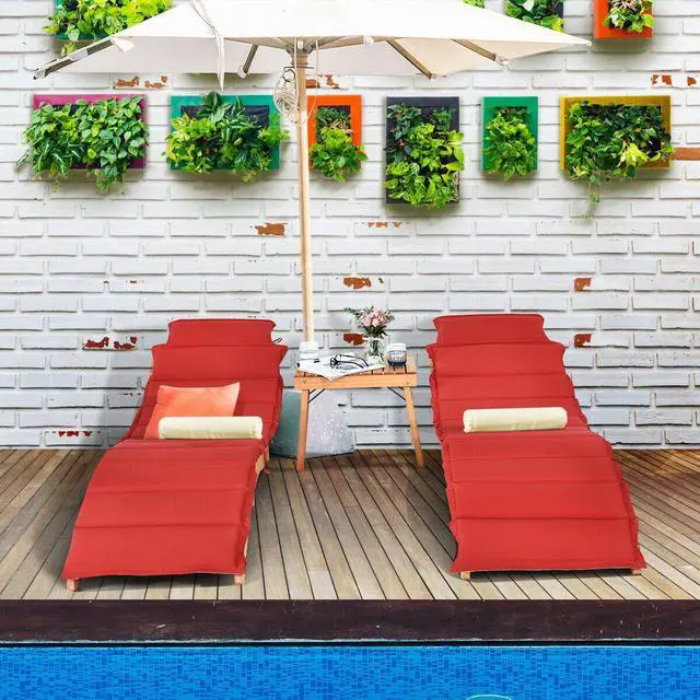 Alt view image 2 of 7 - SlickBlue 3 Pieces Folding Patio Eucalyptus Wood Lounge Chair Set with Foldable Side Table