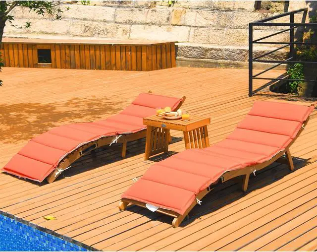 Alt view image 3 of 7 - SlickBlue 3 Pieces Folding Patio Eucalyptus Wood Lounge Chair Set with Foldable Side Table