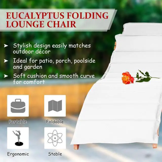Alt view image 7 of 7 - SlickBlue 3 Pieces Folding Patio Eucalyptus Wood Lounge Chair Set with Foldable Side Table