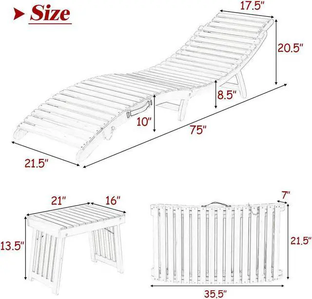 Alt view image 6 of 7 - SlickBlue 3 Pieces Folding Patio Eucalyptus Wood Lounge Chair Set with Foldable Side Table