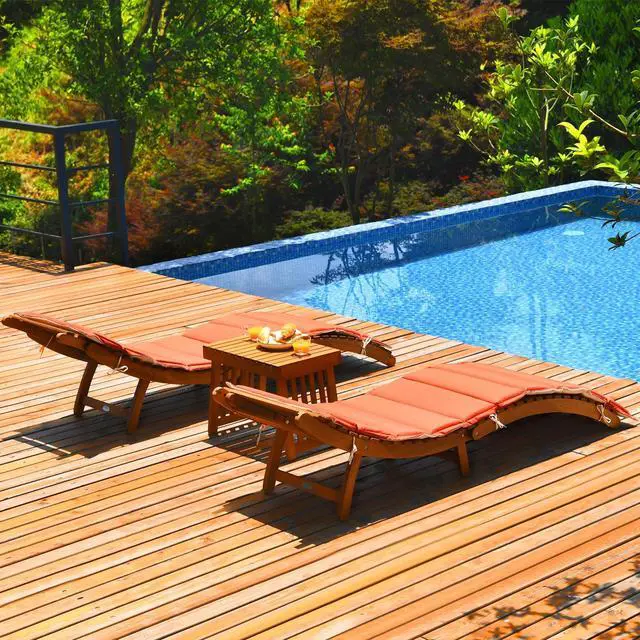 Alt view image 4 of 7 - SlickBlue 3 Pieces Folding Patio Eucalyptus Wood Lounge Chair Set with Foldable Side Table