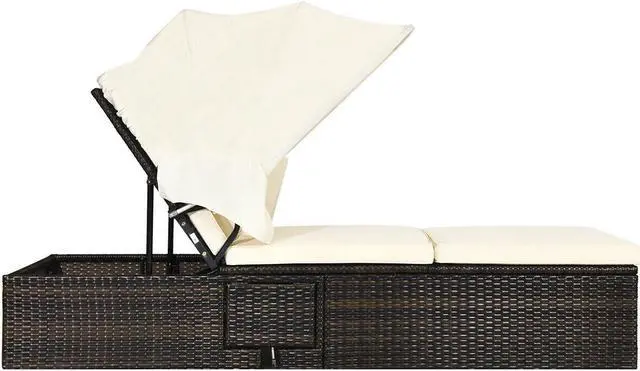 Alt view image 7 of 7 - SlickBlue Chaise Cushioned Top Canopy Patio Rattan Lounge Chair with Tea Table