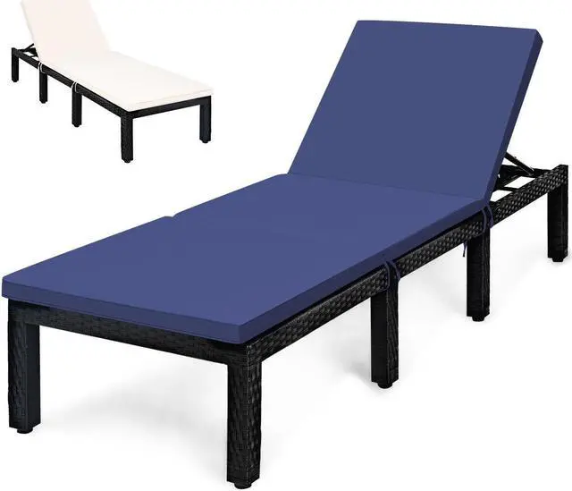 Main image of SlickBlue Patio Rattan Cushioned Height Adjustable Lounge Chair-Navy & Off White