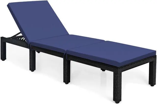 Alt view image 4 of 7 - SlickBlue Patio Rattan Cushioned Height Adjustable Lounge Chair-Navy & Off White