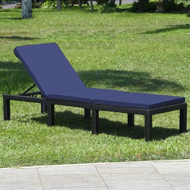 Alt view image 2 of 7 - SlickBlue Patio Rattan Cushioned Height Adjustable Lounge Chair-Navy & Off White