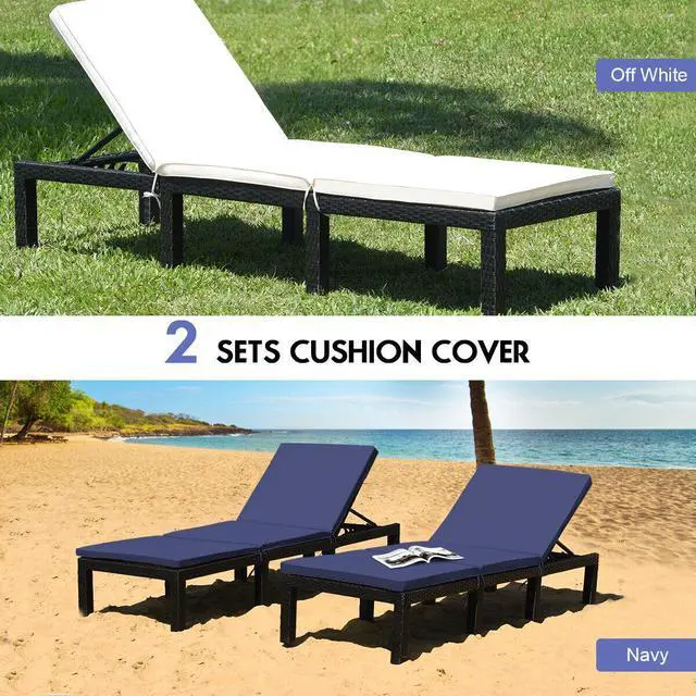 Alt view image 7 of 7 - SlickBlue Patio Rattan Cushioned Height Adjustable Lounge Chair-Navy & Off White