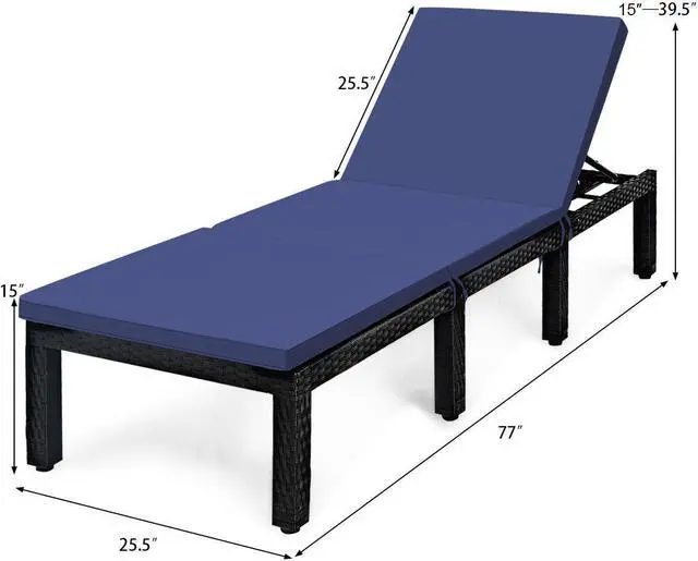 Alt view image 5 of 7 - SlickBlue Patio Rattan Cushioned Height Adjustable Lounge Chair-Navy & Off White