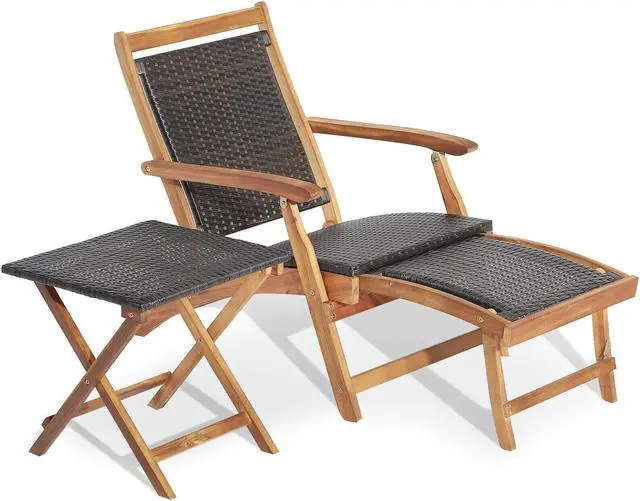 Main image of SlickBlue 2 Pieces Patio Rattan Folding Lounge Chair with Acacia Wood Table