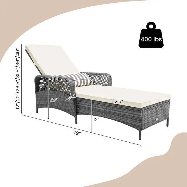 Alt view image 3 of 6 - SlickBlue Outdoor Chaise Lounge Chair Recliner with 6-Level Backrest Cushion and Pillow