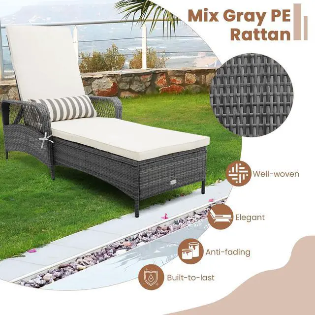 Alt view image 4 of 6 - SlickBlue Outdoor Chaise Lounge Chair Recliner with 6-Level Backrest Cushion and Pillow