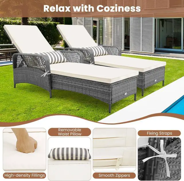 Alt view image 6 of 6 - SlickBlue Outdoor Chaise Lounge Chair Recliner with 6-Level Backrest Cushion and Pillow