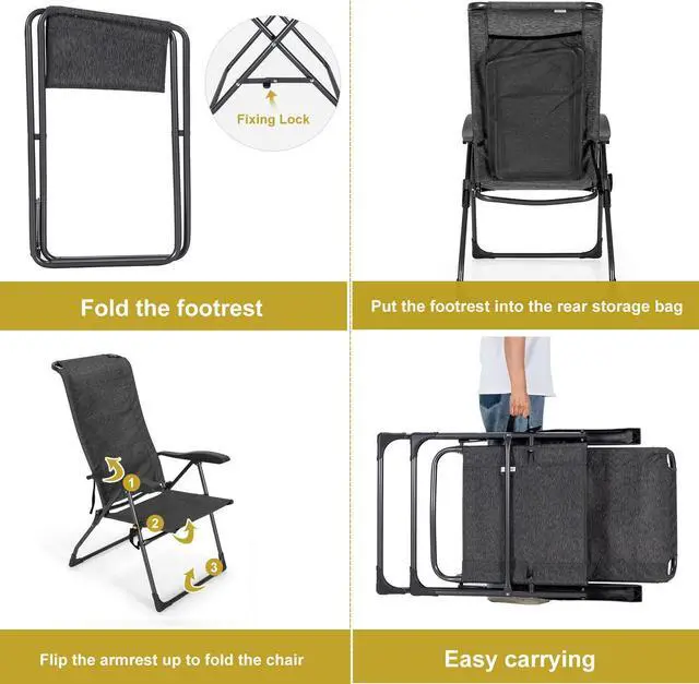 Alt view image 6 of 7 - SlickBlue 4 Pieces Patio Adjustable Back Folding Dining Chair Ottoman Set