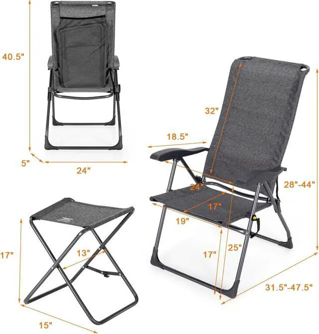 Alt view image 4 of 7 - SlickBlue 4 Pieces Patio Adjustable Back Folding Dining Chair Ottoman Set