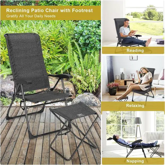 Alt view image 5 of 7 - SlickBlue 4 Pieces Patio Adjustable Back Folding Dining Chair Ottoman Set