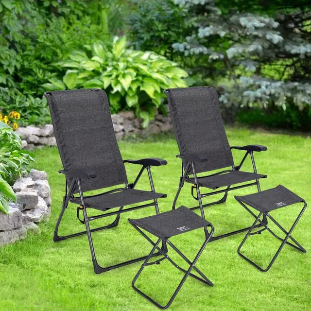 Alt view image 2 of 7 - SlickBlue 4 Pieces Patio Adjustable Back Folding Dining Chair Ottoman Set