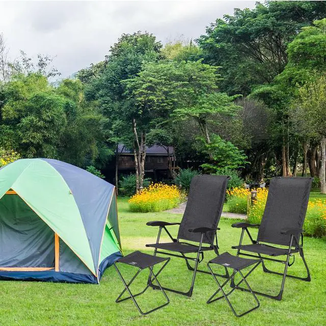 Alt view image 7 of 7 - SlickBlue 4 Pieces Patio Adjustable Back Folding Dining Chair Ottoman Set