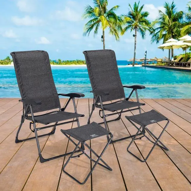 Alt view image 3 of 7 - SlickBlue 4 Pieces Patio Adjustable Back Folding Dining Chair Ottoman Set