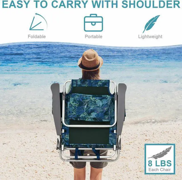 Alt view image 5 of 7 - SlickBlue 4-Pack 5-Position Outdoor Folding Backpack Beach Reclining Chair with Pillow
