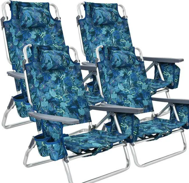 Main image of SlickBlue 4-Pack 5-Position Outdoor Folding Backpack Beach Reclining Chair with Pillow