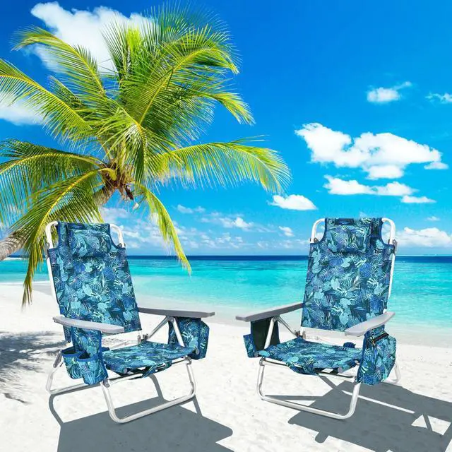 Alt view image 2 of 7 - SlickBlue 4-Pack 5-Position Outdoor Folding Backpack Beach Reclining Chair with Pillow