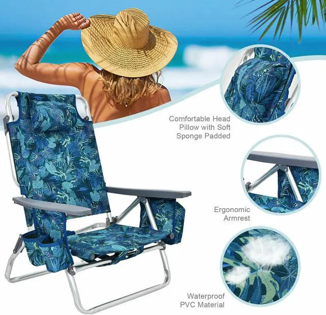 Alt view image 7 of 7 - SlickBlue 4-Pack 5-Position Outdoor Folding Backpack Beach Reclining Chair with Pillow