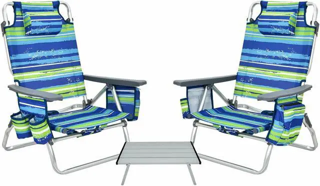 Main image of SlickBlue 2 Packs 5-Position Outdoor Folding Backpack Beach Table Chair Reclining Chair Set