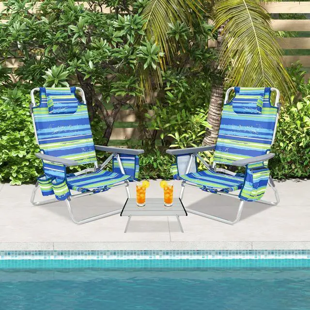 Alt view image 3 of 7 - SlickBlue 2 Packs 5-Position Outdoor Folding Backpack Beach Table Chair Reclining Chair Set