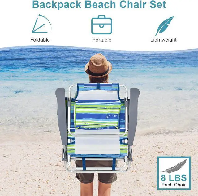 Alt view image 6 of 7 - SlickBlue 2 Packs 5-Position Outdoor Folding Backpack Beach Table Chair Reclining Chair Set