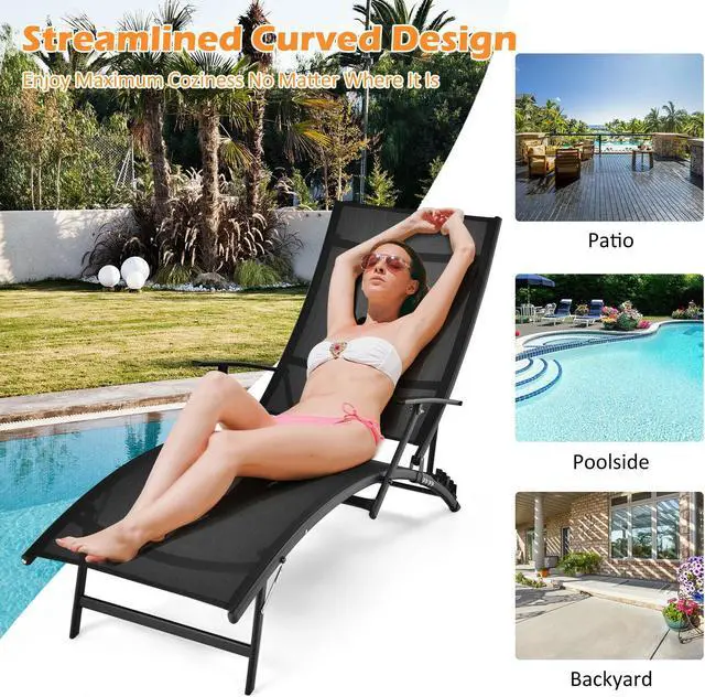 Alt view image 3 of 7 - SlickBlue 2 Pieces Patio Folding Stackable Lounge Chair Chaise with Armrest-Black