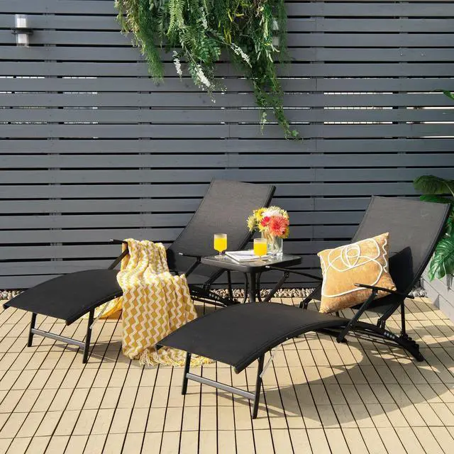 Alt view image 7 of 7 - SlickBlue 2 Pieces Patio Folding Stackable Lounge Chair Chaise with Armrest-Black
