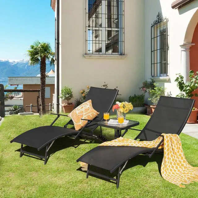 Alt view image 5 of 7 - SlickBlue 2 Pieces Patio Folding Stackable Lounge Chair Chaise with Armrest-Black