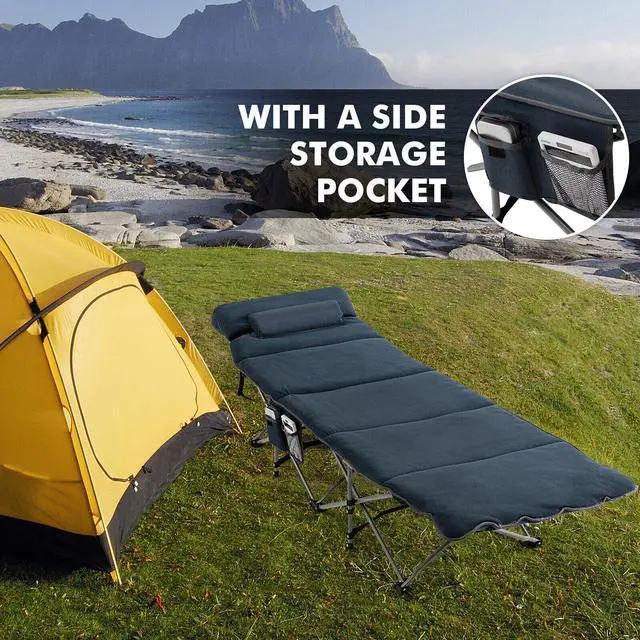 Alt view image 3 of 7 - SlickBlue Folding Retractable Travel Camping Cot with Mattress and Carry Bag
